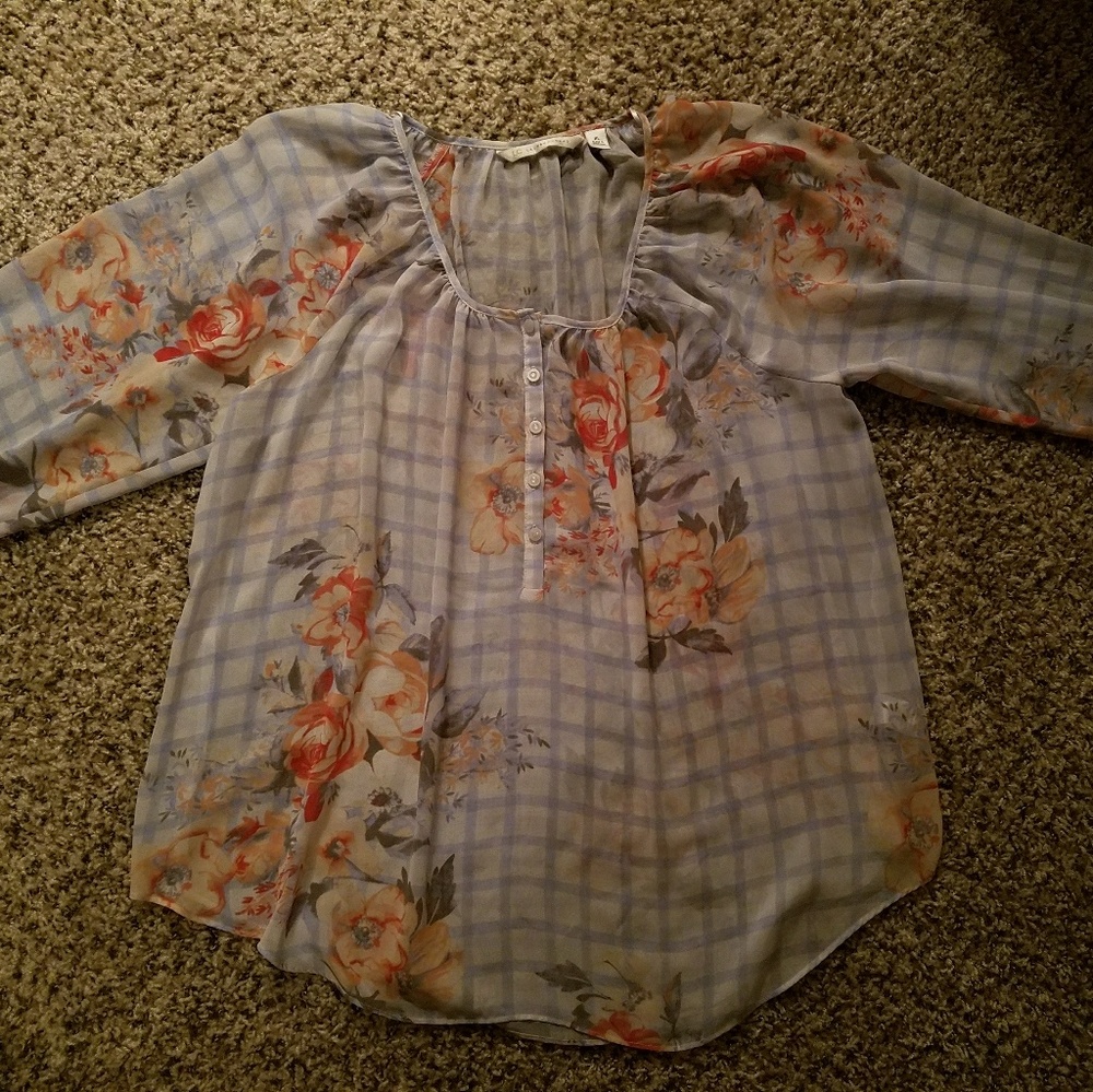 Lauren Conrad Printed Chiffon Peasant Top